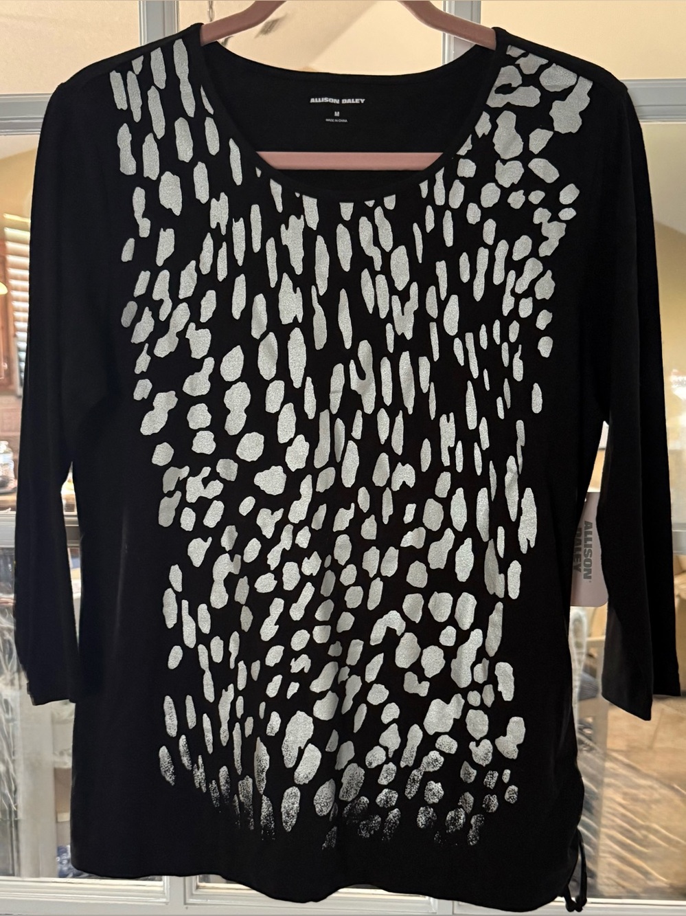 Allison Daley Black 3/4 Sleeve Top with Silver Spot Design - Picture 12 of 12